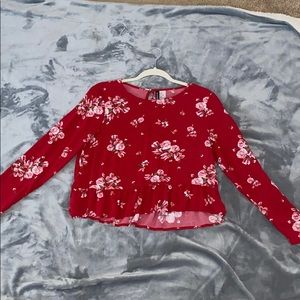 h&m red floral top